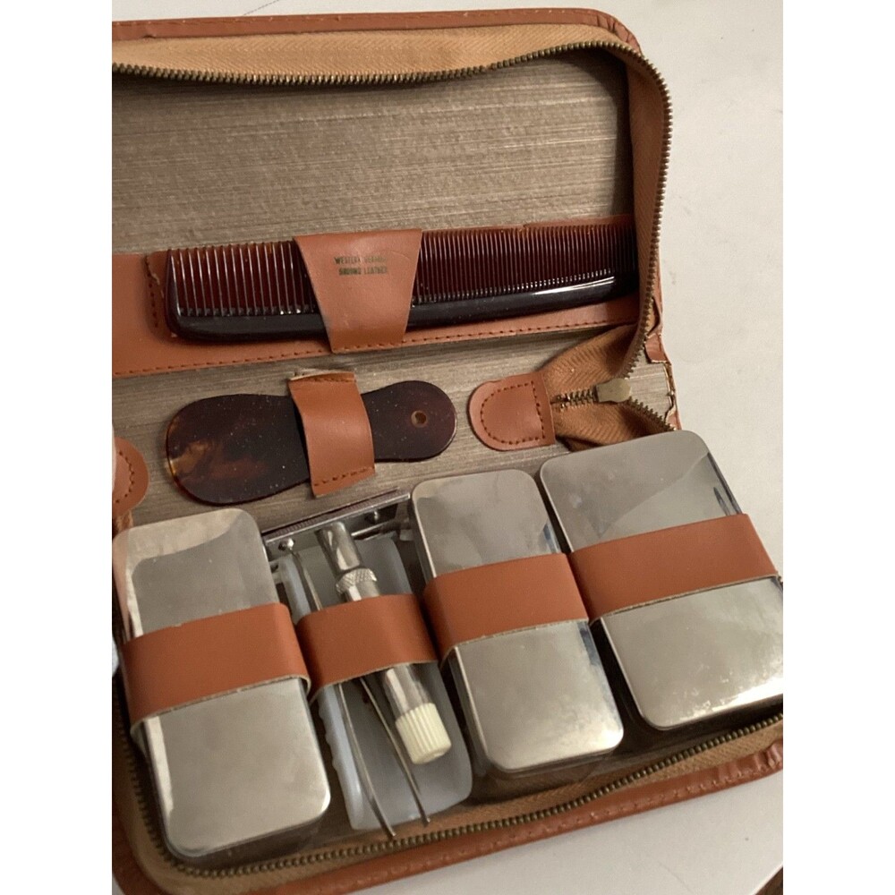 Vintage Travel Tool Kit 8 pc Made in Germany with Leather zip case